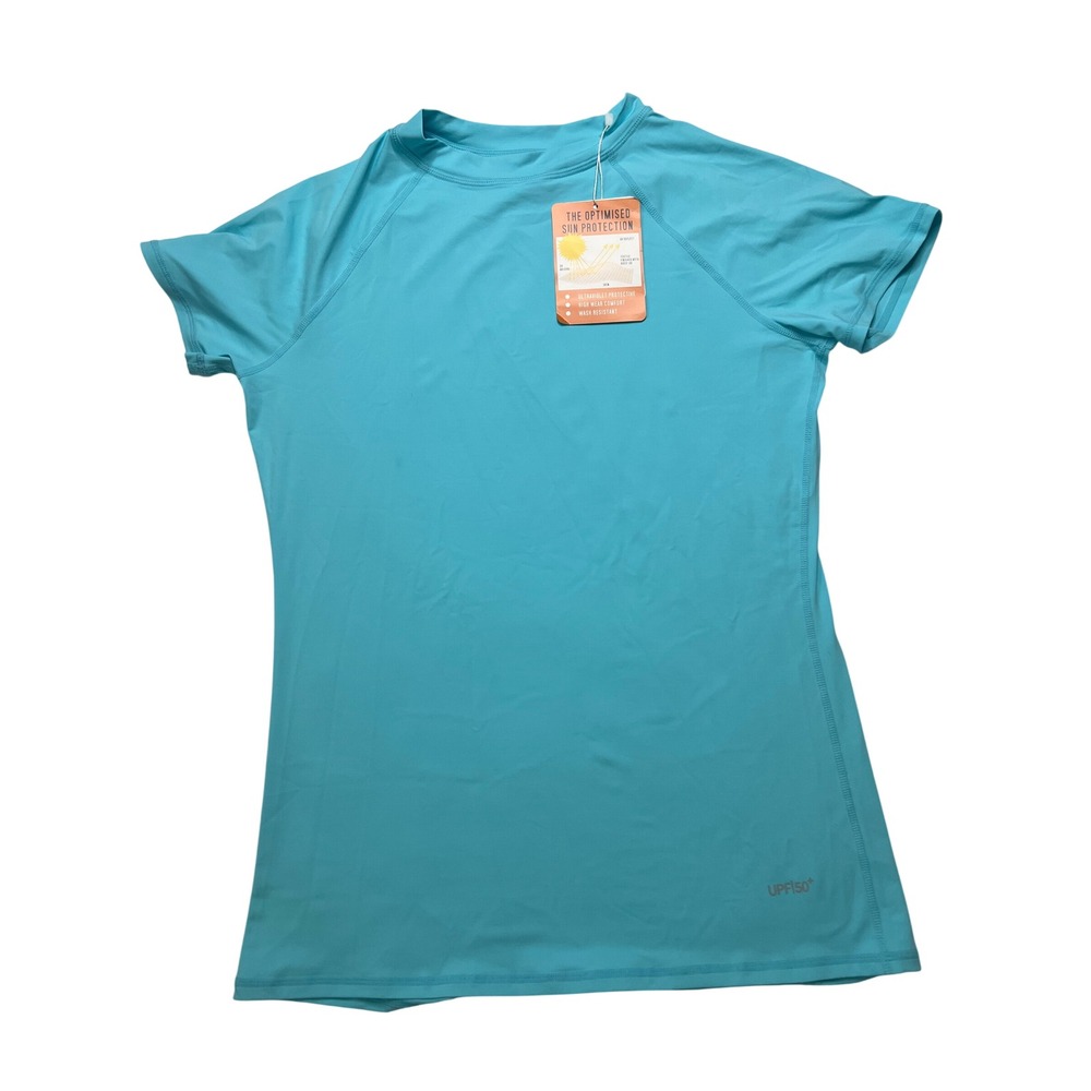 Bubblelime Womens UPF 50+ Short Sleeve Rash Guard Swim Shirt Turquoise Blue XL